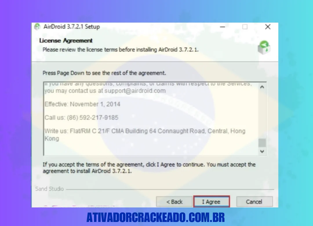 Agora, é hora de você aceitar o contrato de licença. Para isso, clique em Concordo.