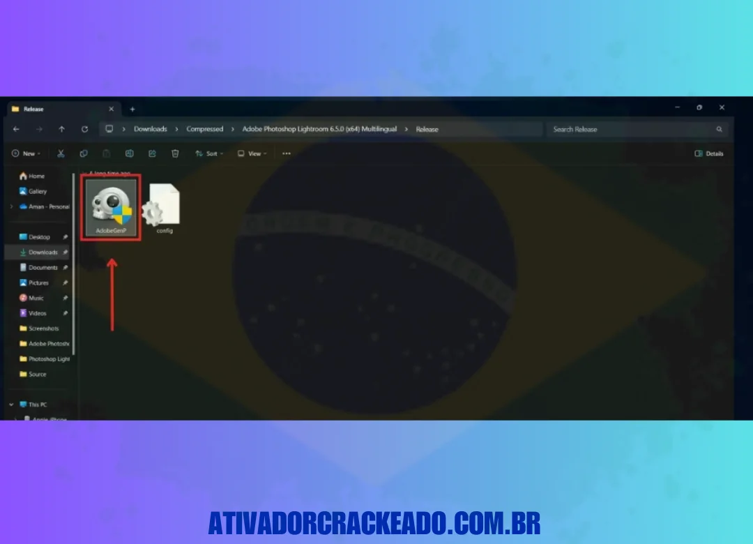 Agora, execute o aplicativo AdobeGenP, que é basicamente o Adobe Photoshop Lightroom Activator.