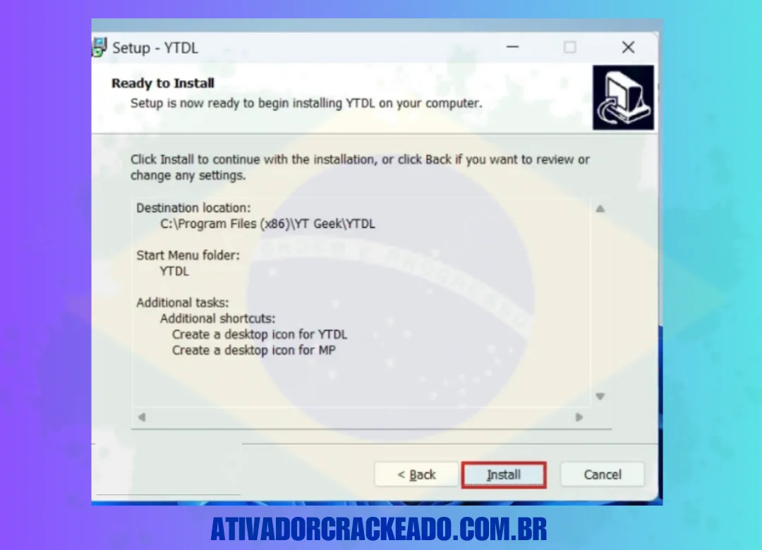 Agora, você está pronto para instalar, então basta clicar em ' Instalar '.