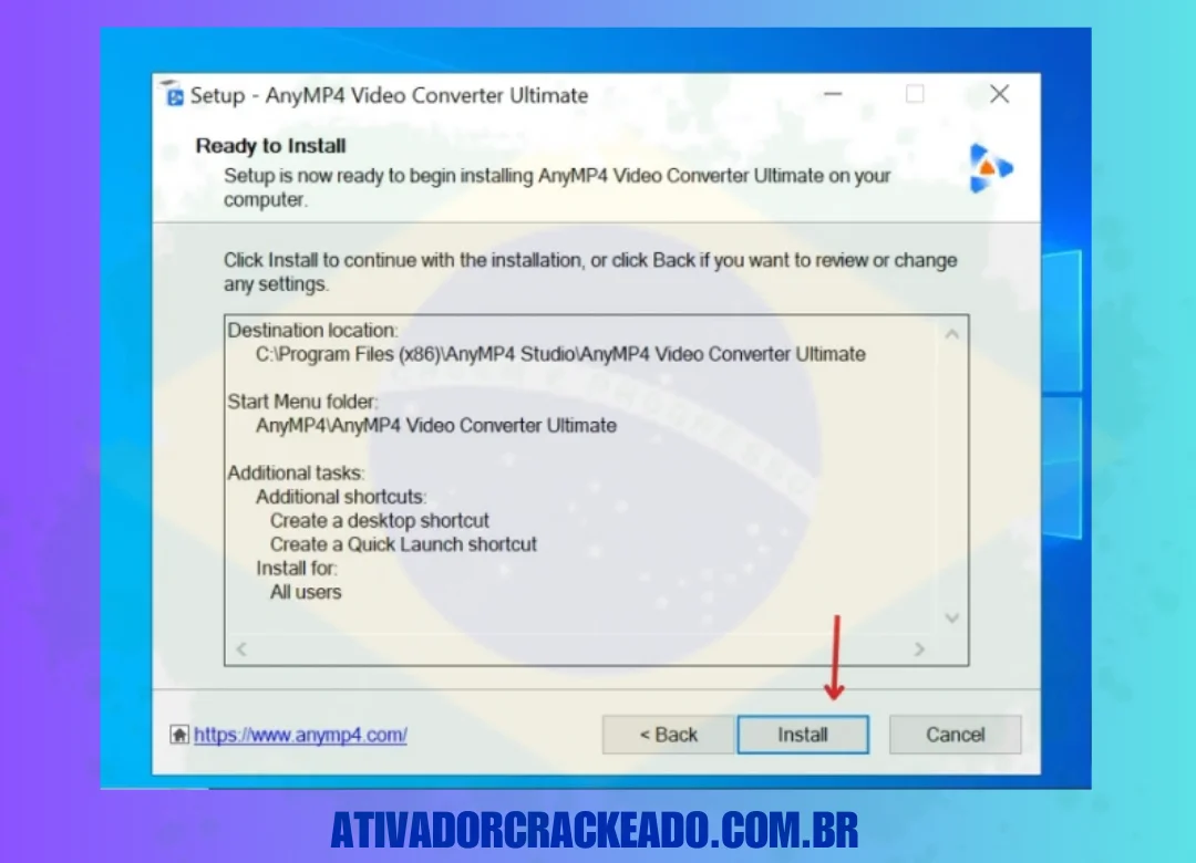 Agora, você está pronto para instalar o programa, então clique em ' Instalar '.