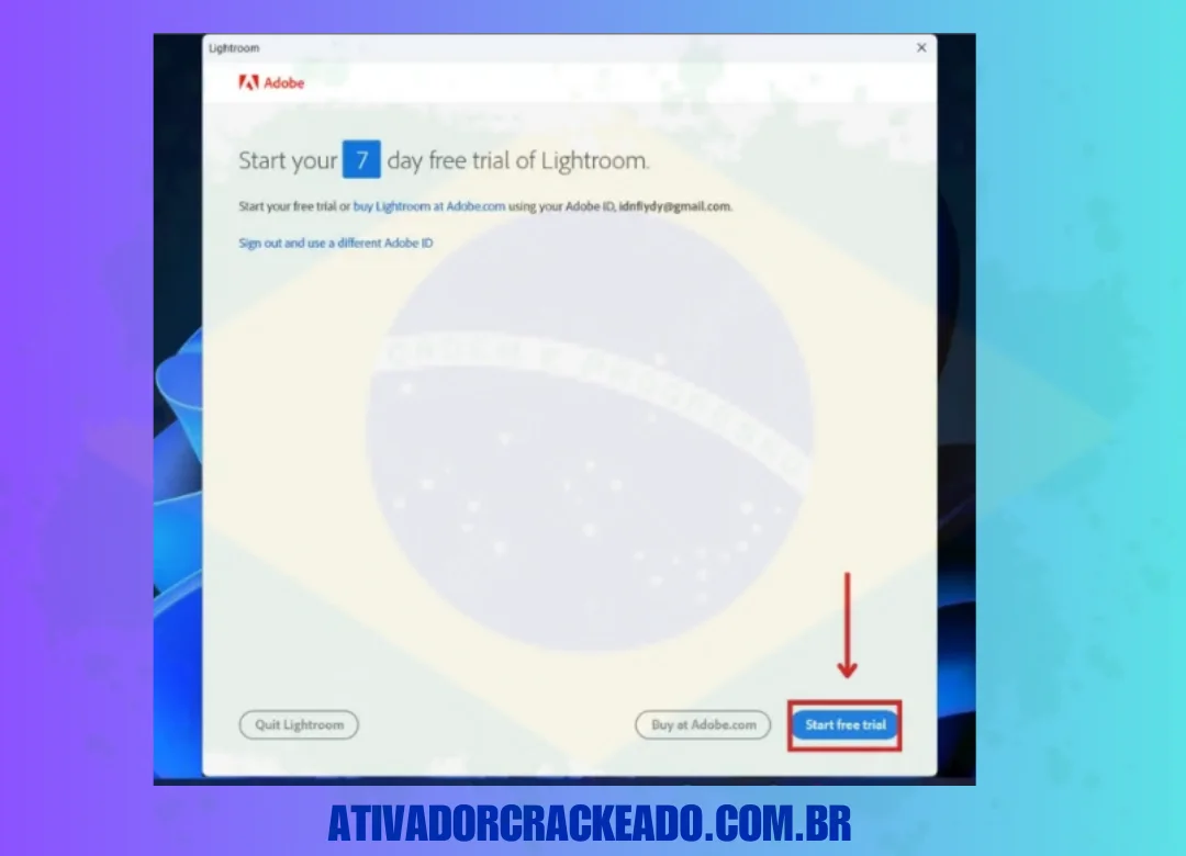 Após efetuar login, clique em Iniciar avaliação gratuita.