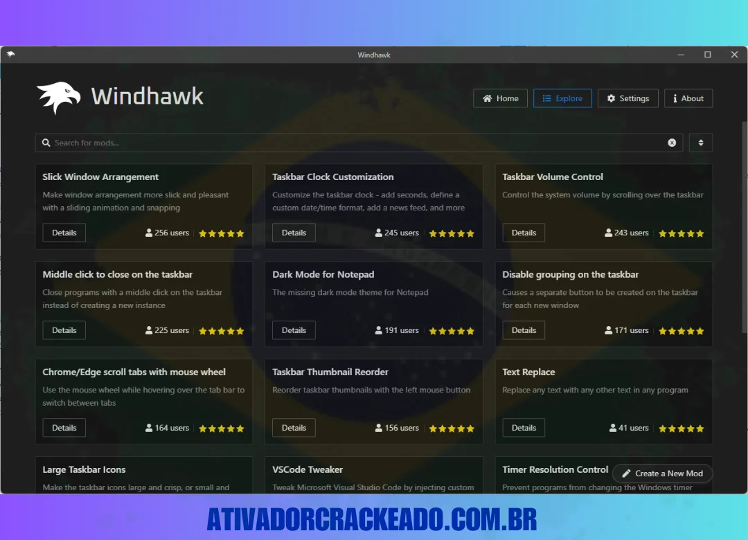 Características do Windhawk Crackeado