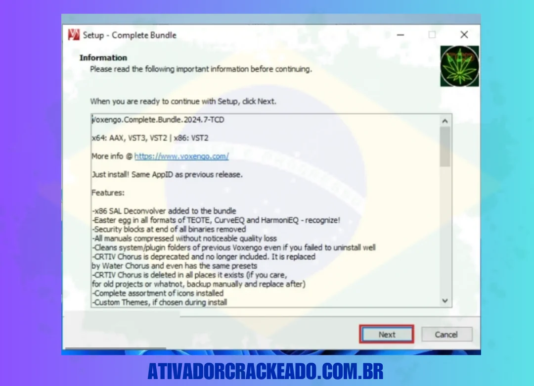 Em seguida, ele pedirá que você leia algumas informações, então basta clicar em 'Avançar'.