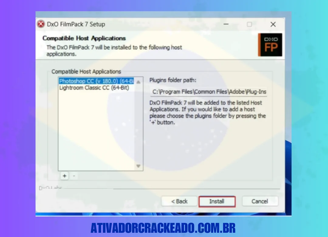 Então você terá a opção de selecionar aplicativos host adicionais, basta clicar em 'Instalar'.