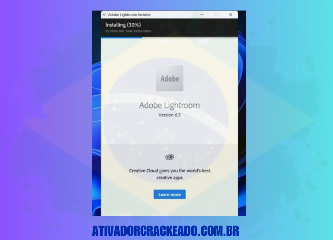Instalando o Adobe Photoshop Lightroom, aguarde um pouco.