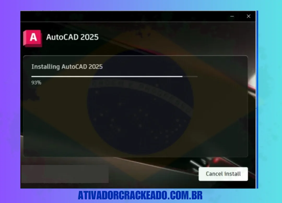 Instalando o AutoCAD 2025, aguarde um pouco para sua conclusão.