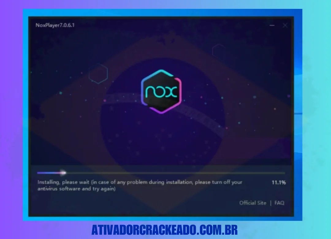 Instalando o Nox player, então, aguarde um pouco.