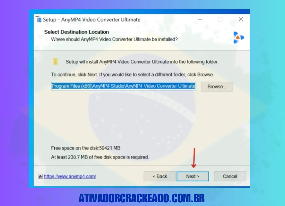 No próximo passo, selecione o local onde você quer instalar o programa. Após selecioná-lo, clique em ' Next '.