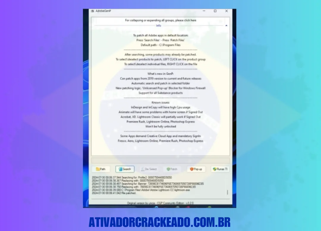 O AdobeGenp mostrará uma mensagem dizendo que 'File Patched'. Isso indica que o programa agora está ativo.