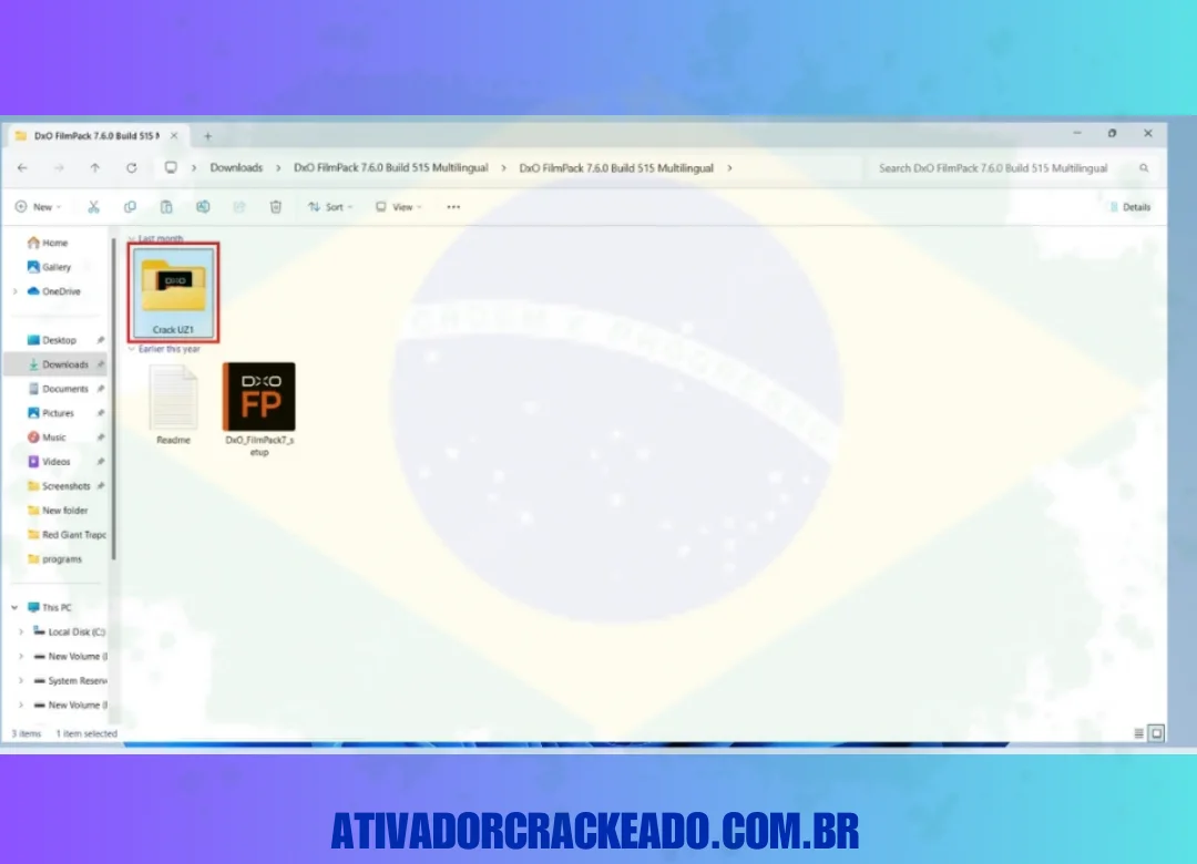 Uma pasta CrackUZ1 estará disponível na pasta do programa de download.