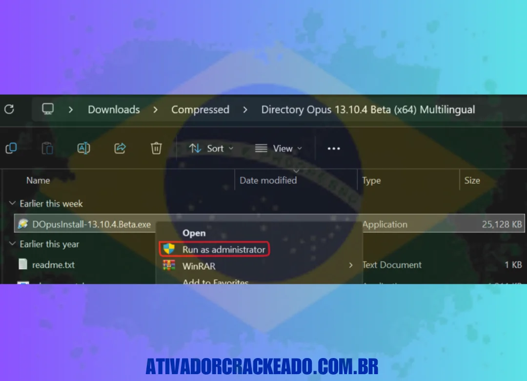 Inicie a instalação como administrador após extrair o arquivo baixado. Selecione o diretório de instalação, aceite o contrato de licença e conclua a instalação. EVITE EXECUTAR AINDA!