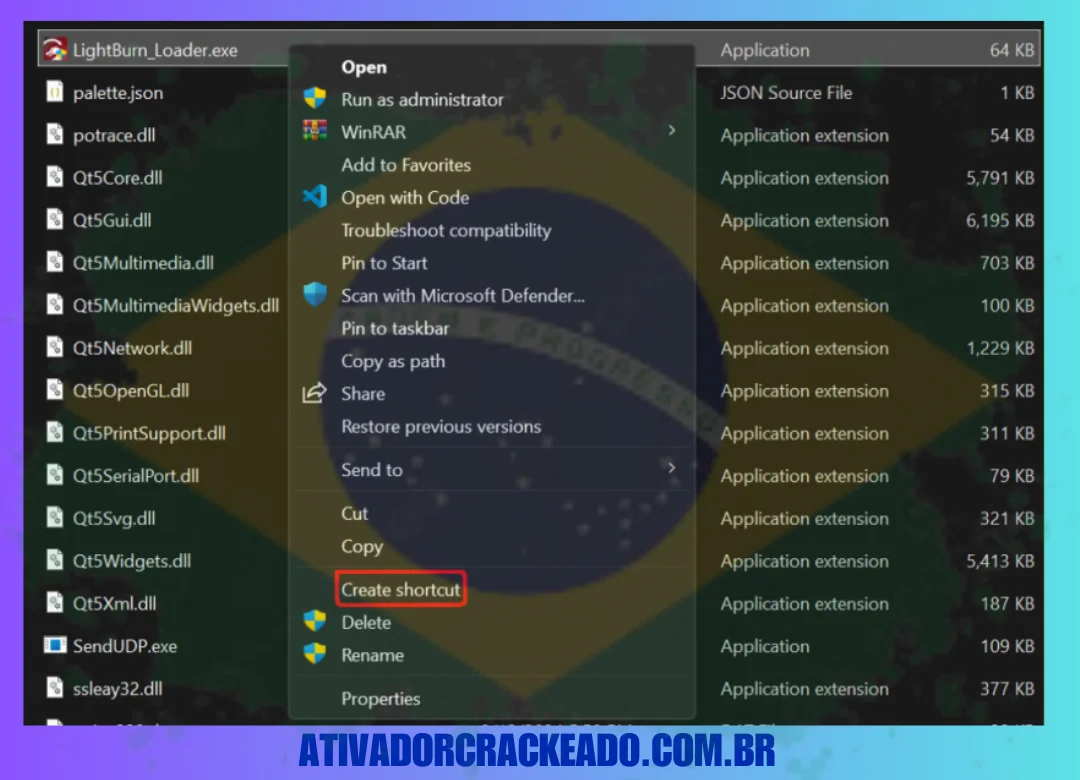 LightBurn_Loader.exe deve sempre ser usado para iniciar o programa para criar um atalho na área de trabalho.