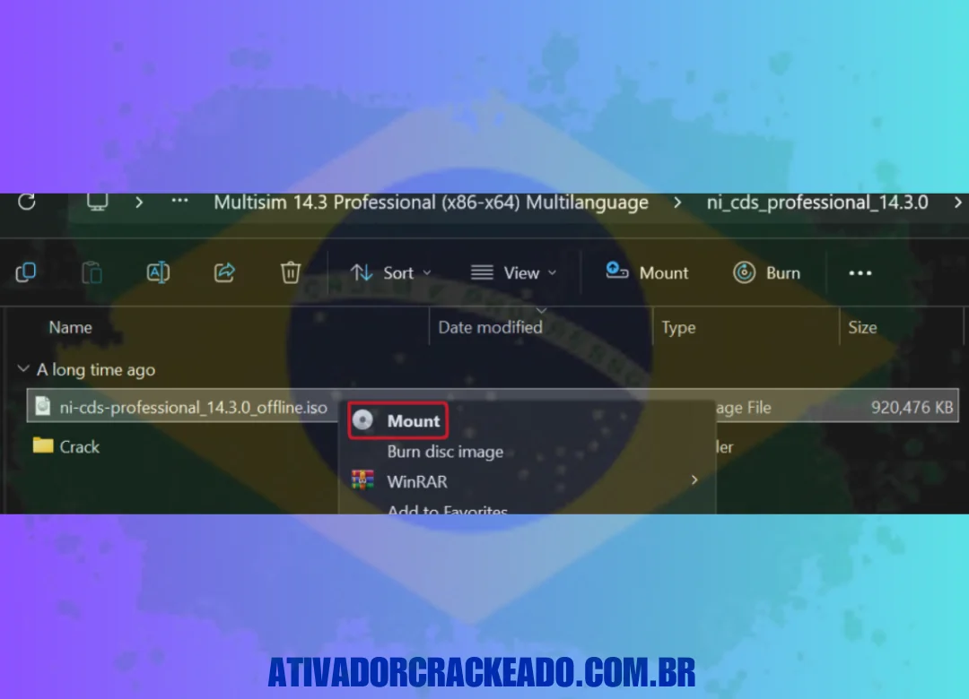 Monte o ISO após extrair o arquivo baixado. Selecione a opção de instalação após executar o arquivo autoplay.exe.