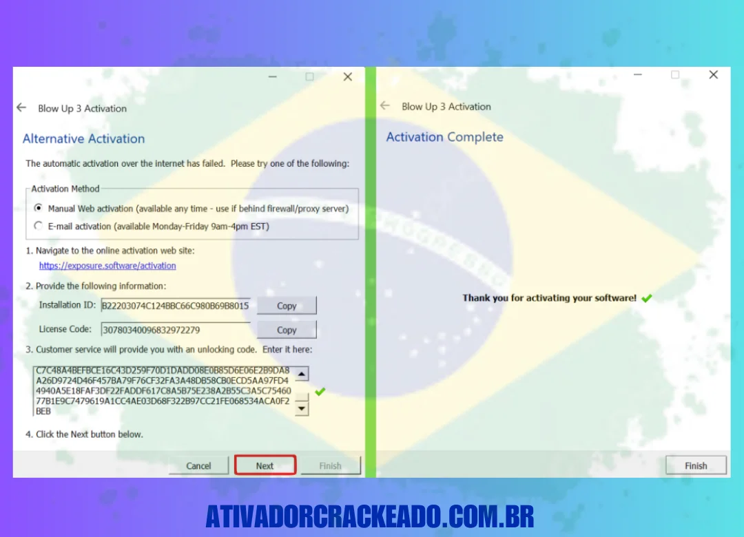 como administrador. Após criar a chave serial e adicioná-la de volta à License Activation Tool, copie o Installation ID da Activation Tool e adicione-o ao keygen. Depois disso, o programa será ativado.