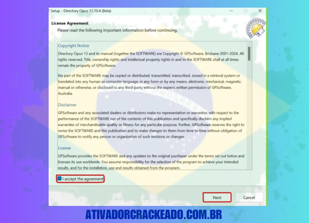 Inicie a instalação como administrador após extrair o arquivo baixado.