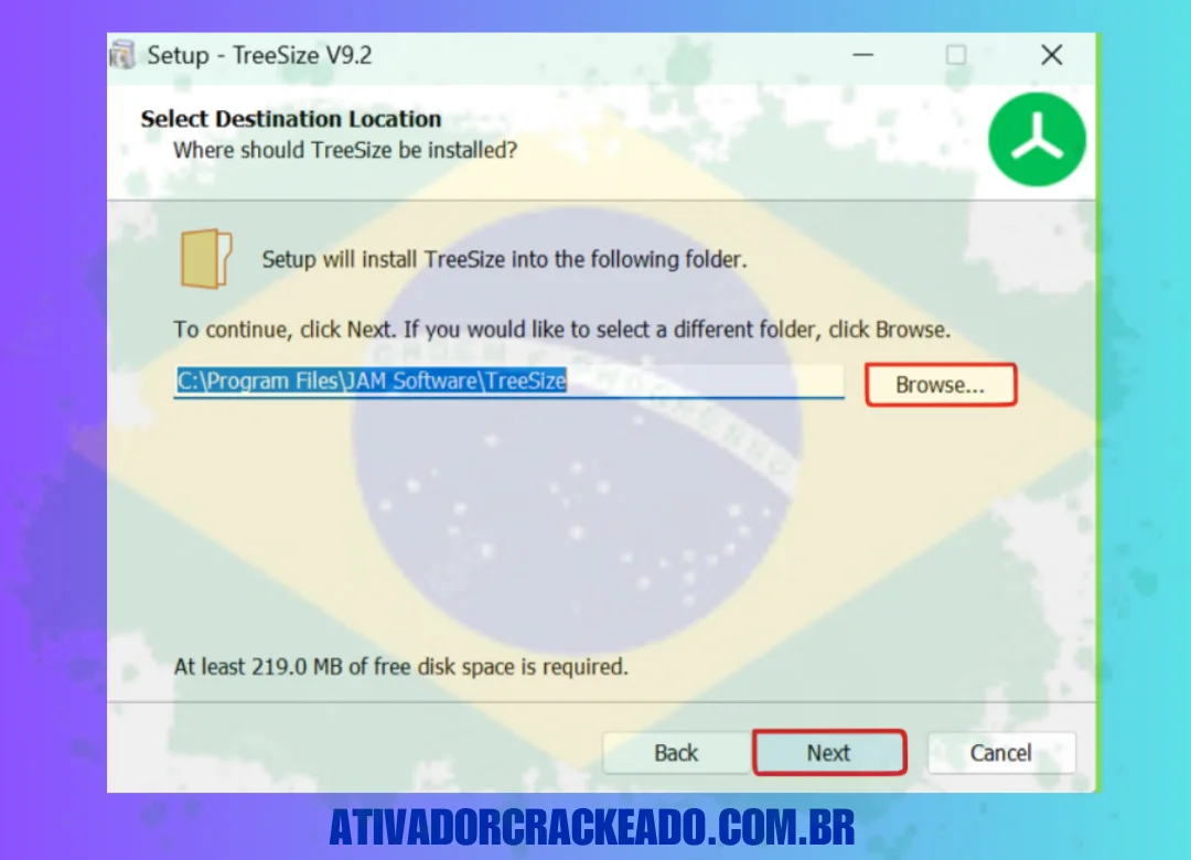 Aceite o contrato de licença, escolha a opção Instalação de demonstração e inicie a instalação após selecionar o diretório de instalação. (1)