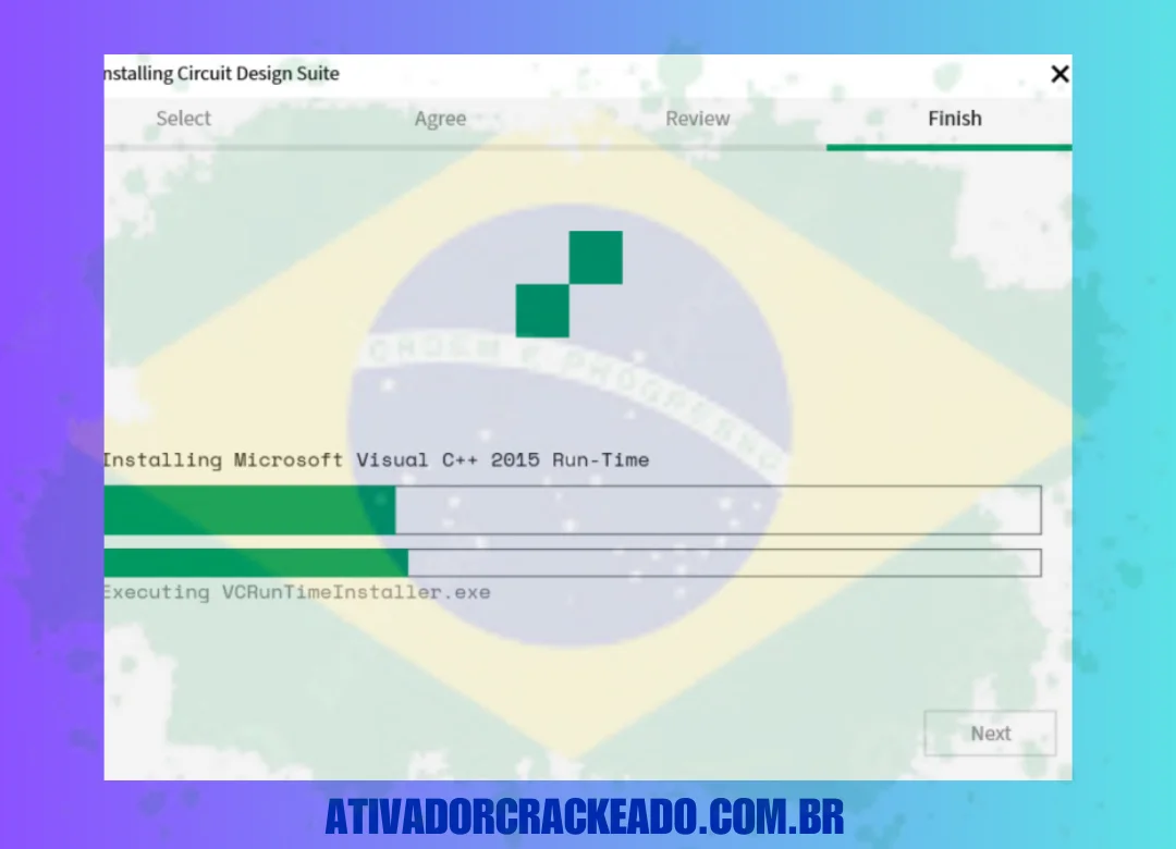 Aceite o contrato de licença, revise as opções e inicie a instalação.