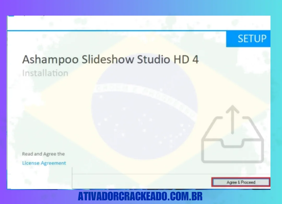 Agora, clique em “Concordo e Continuar” para aceitar o contrato de licença e iniciar a instalação.