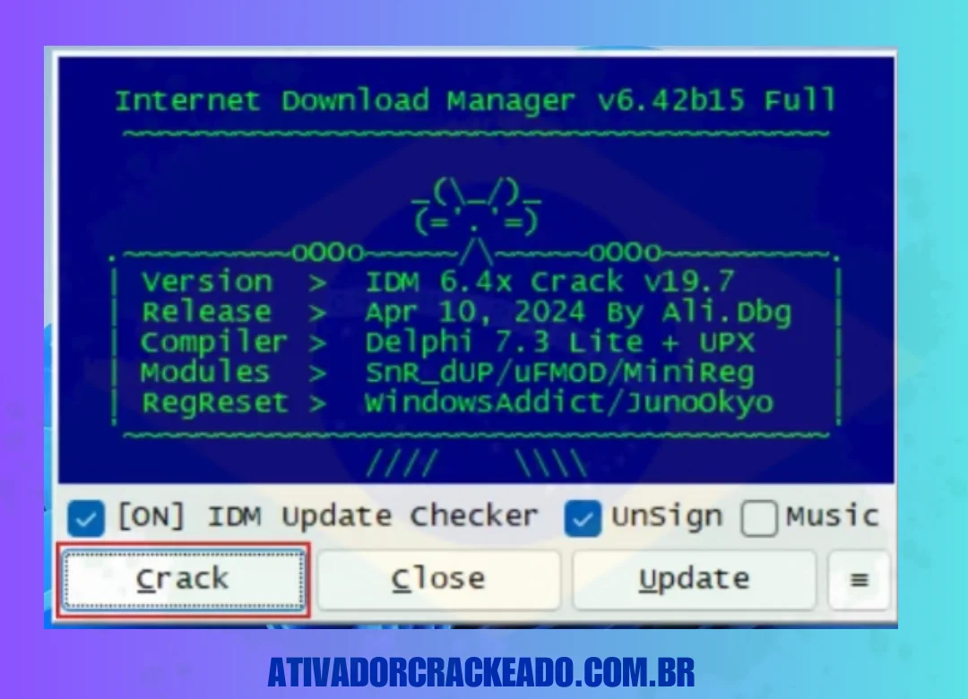 Basta clicar em Crack e esperar alguns segundos. O Keygen o ativará automaticamente.