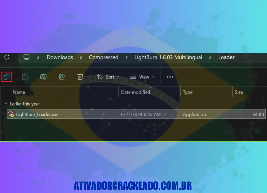 Copie o arquivo LightBurn_Loader.exe da pasta Loader e coloque-o no diretório de instalação.