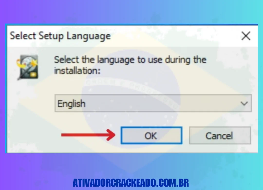 Depois disso, selecione o idioma de configuração e clique em ' OK '.