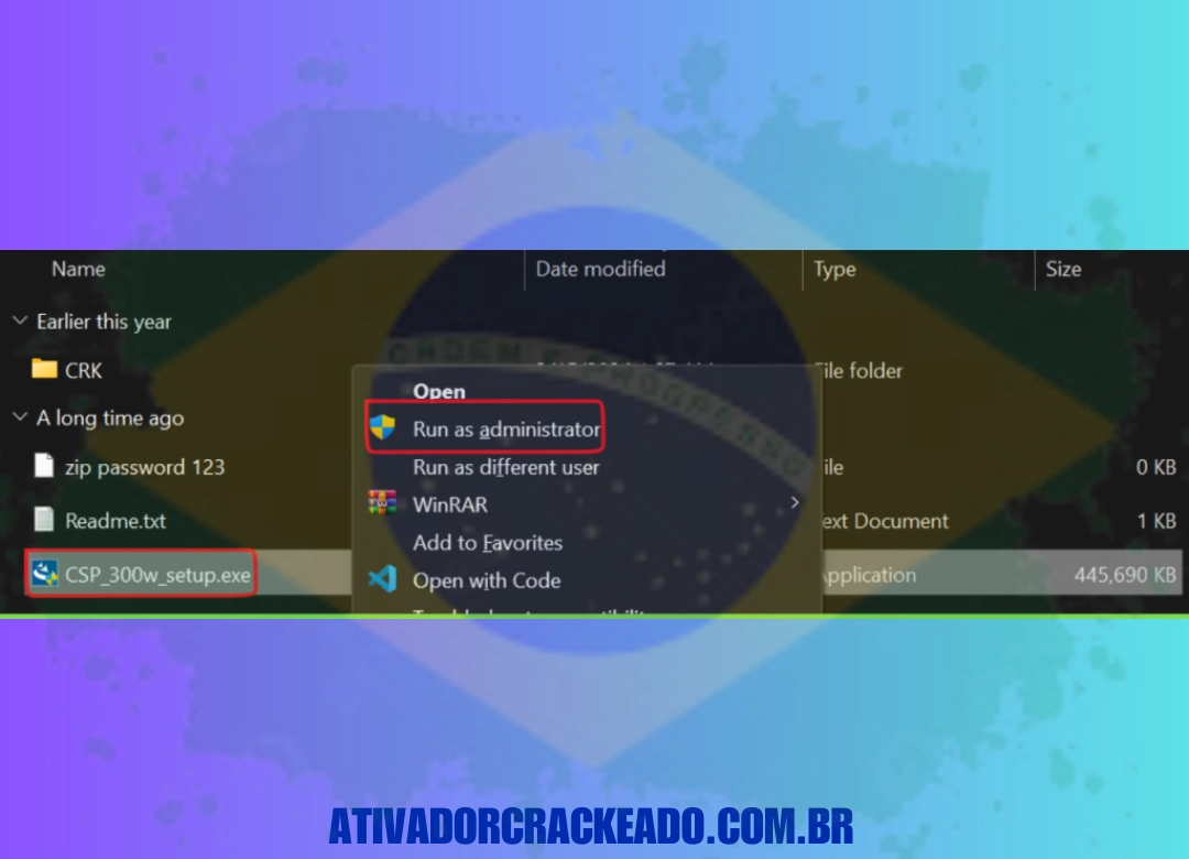 Extraia o arquivo baixado e execute CSP_300w_setup.exe como administrador.