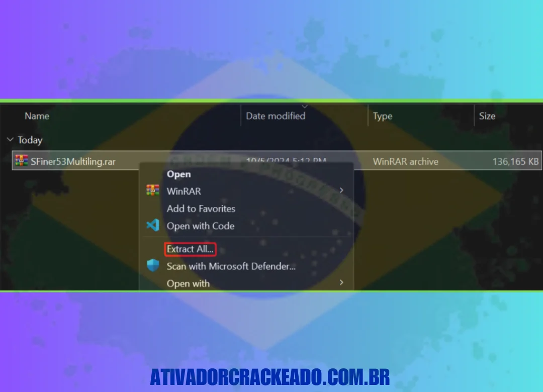 Extraia o arquivo baixado e execute a instalação como administrador.