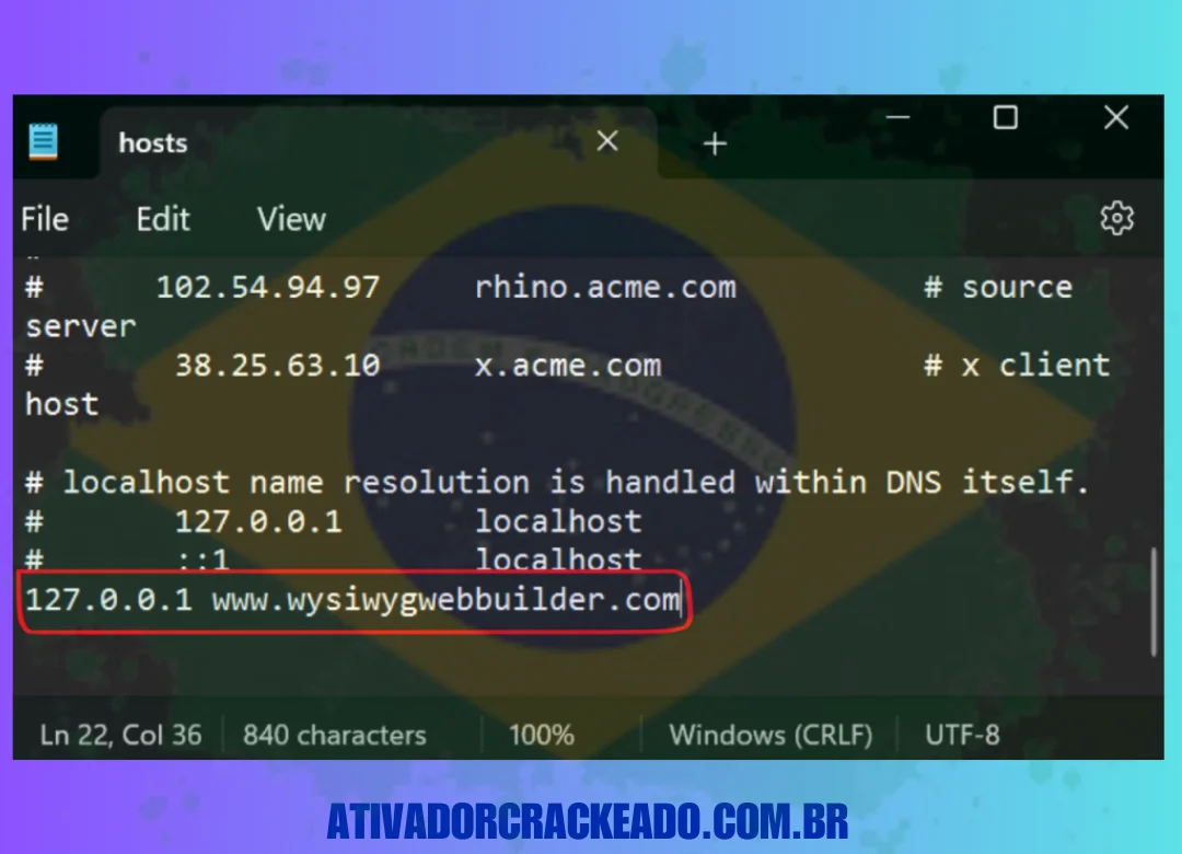 Inclua a linha abaixo no arquivo Hosts. Execute a instalação como administrador após extrair os arquivos de instalação e download.