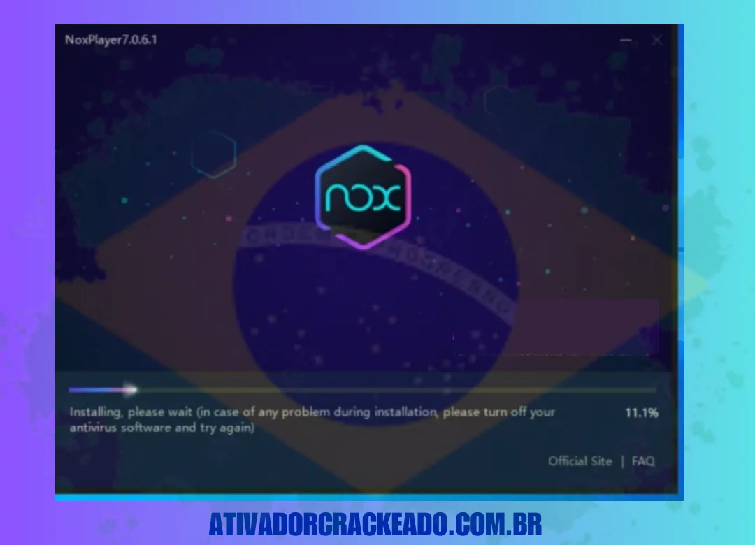 O Nox Player está sendo instalado, aguarde um momento.