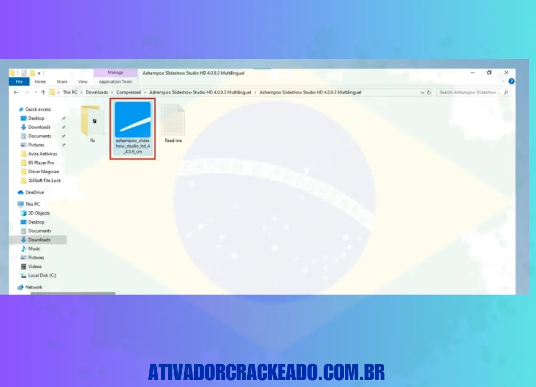 Primeiro, baixe e extraia o arquivo RAR usando o WinRAR, depois execute o Ashampoo Slideshow Studio Setup.