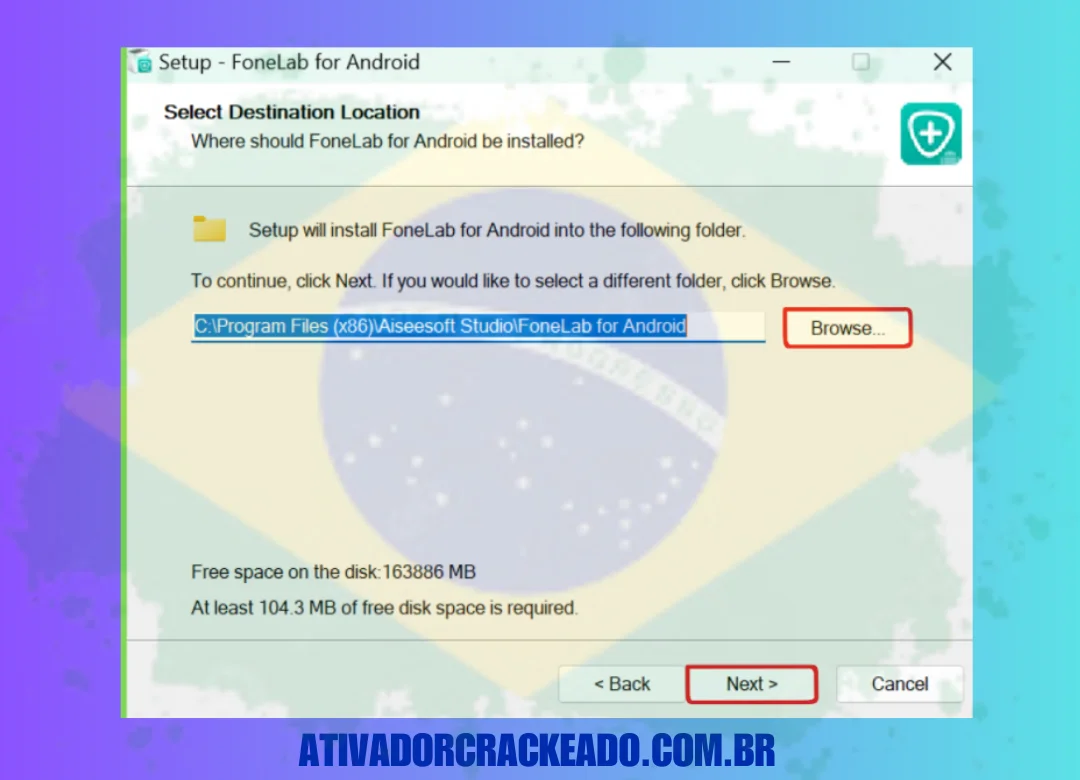 Selecione o diretório de instalação, aceite o contrato de licença e inicie a instalação.