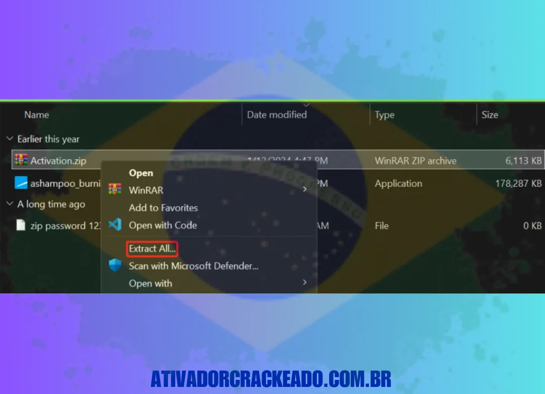 Selecione o local de instalação e cole a chave de licença. Após o processo de instalação terminar, extraia o arquivo Activation.zip.