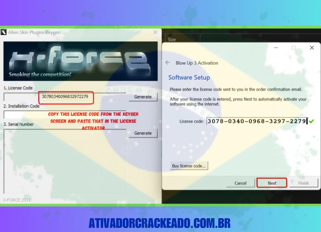 como administrador. Após criar a chave serial e adicioná-la de volta à License Activation Tool, copie o Installation ID da Activation Tool e adicione-o ao keygen. Depois disso, o programa será ativado.