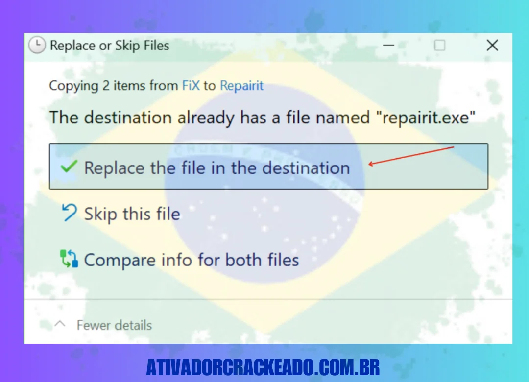 Substitua os arquivos originais do diretório de instalação por cópias de ambos os arquivos