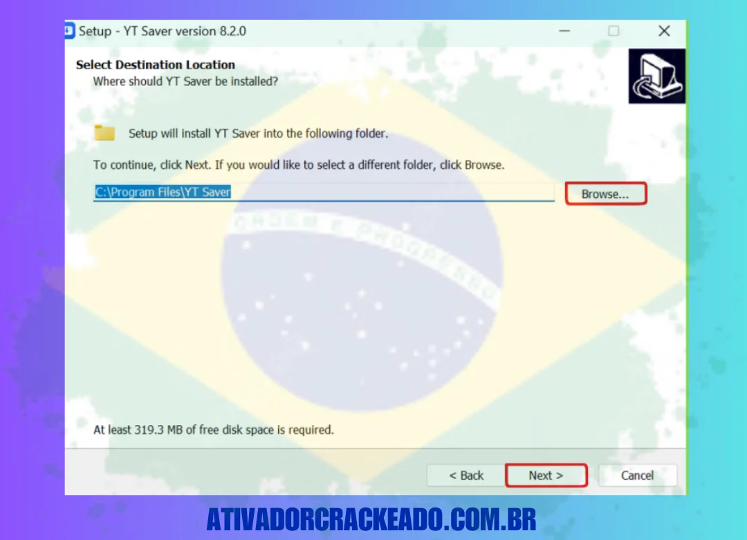 Escolha o diretório de instalação, aceite o contrato de licença e comece a instalação.