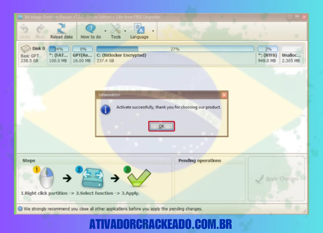 A chave gerada deve ser copiada e, em seguida, adicionada à barra de ativação clicando nela. O produto ficará ativo para você como resultado. (1)