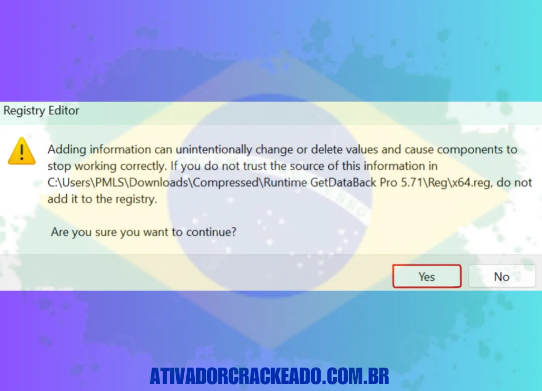 Abra a pasta Reg e execute o arquivo de registro que corresponde ao seu sistema operacional.