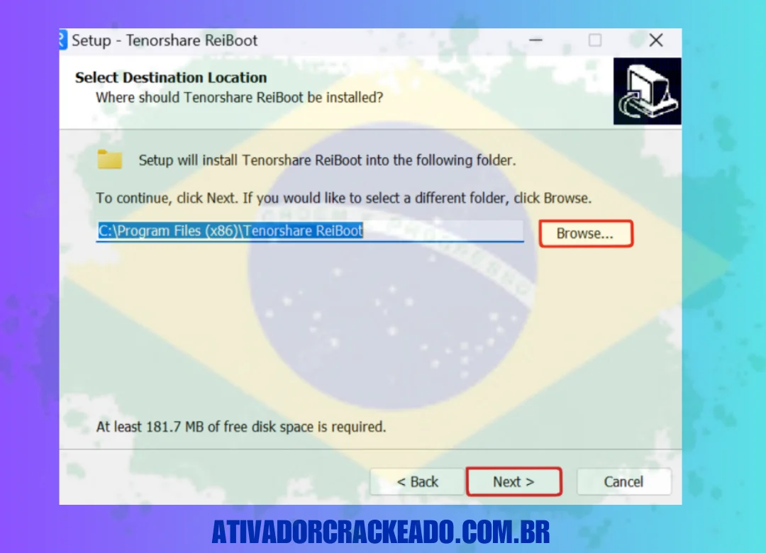 Aceite o contrato de licença, clique em Next, escolha o local onde deseja instalar o software e clique em Next. Isso iniciará a instalação. (1)