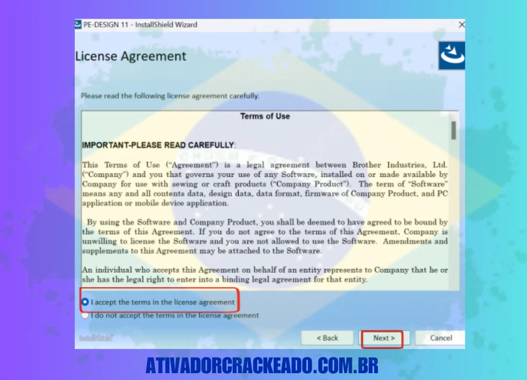 Aceite o contrato de licença e também escolha o local onde você quer instalar o software. Depois disso, clique em Instalar.