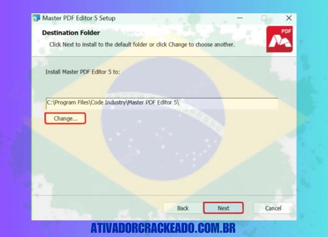 Aceite o contrato de licença, escolha o diretório de instalação e conclua a instalação.(