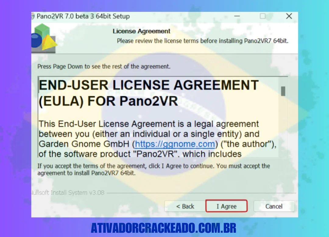 Aceite o contrato de licença, escolha onde deseja instalar o software e inicie a instalação.