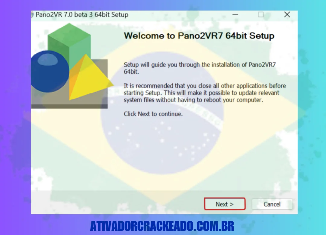 Aceite o contrato de licença, escolha onde deseja instalar o software e inicie a instalação.