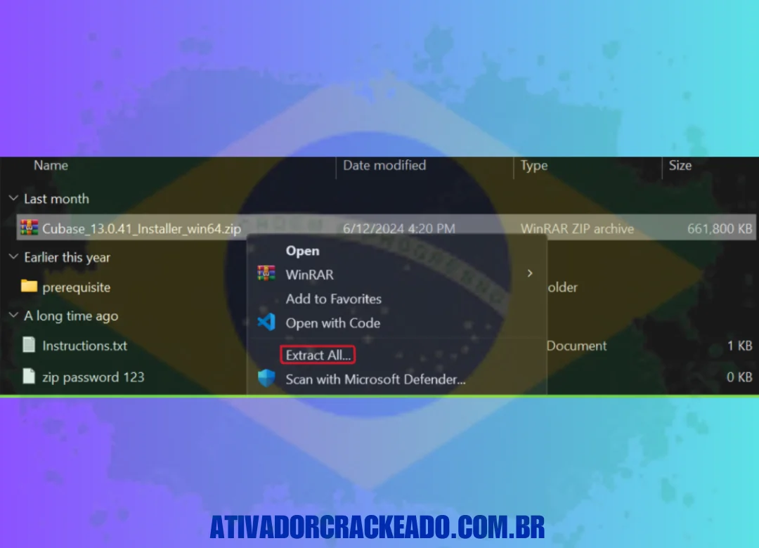 Após o gerenciamento de licenciamento terminar a instalação, iniciamos a instalação do Cubase 13 extraindo