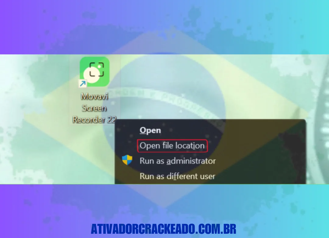 Após selecionar Open File Location com um clique direito no ícone do aplicativo,