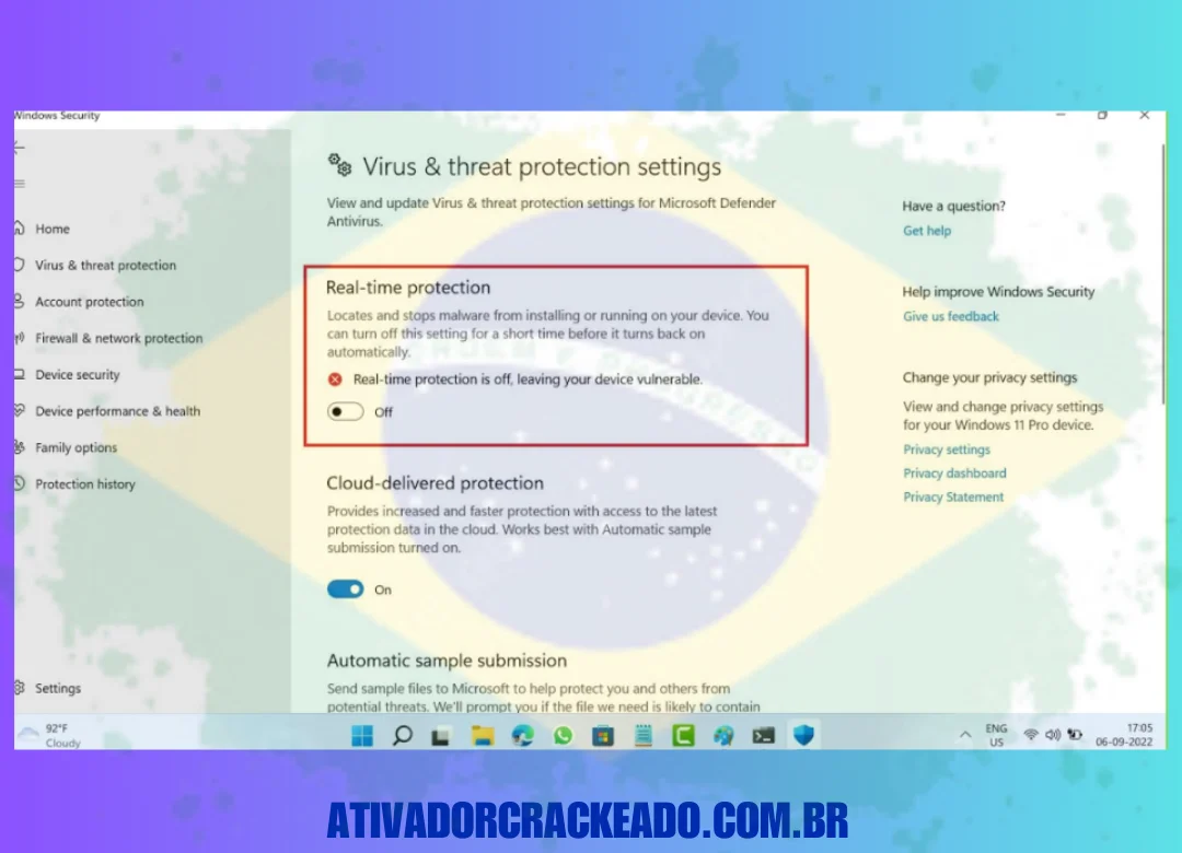 Baixe o Moho Pro gratuitamente no link fornecido e vá para configurações para desativar a proteção em tempo real. 