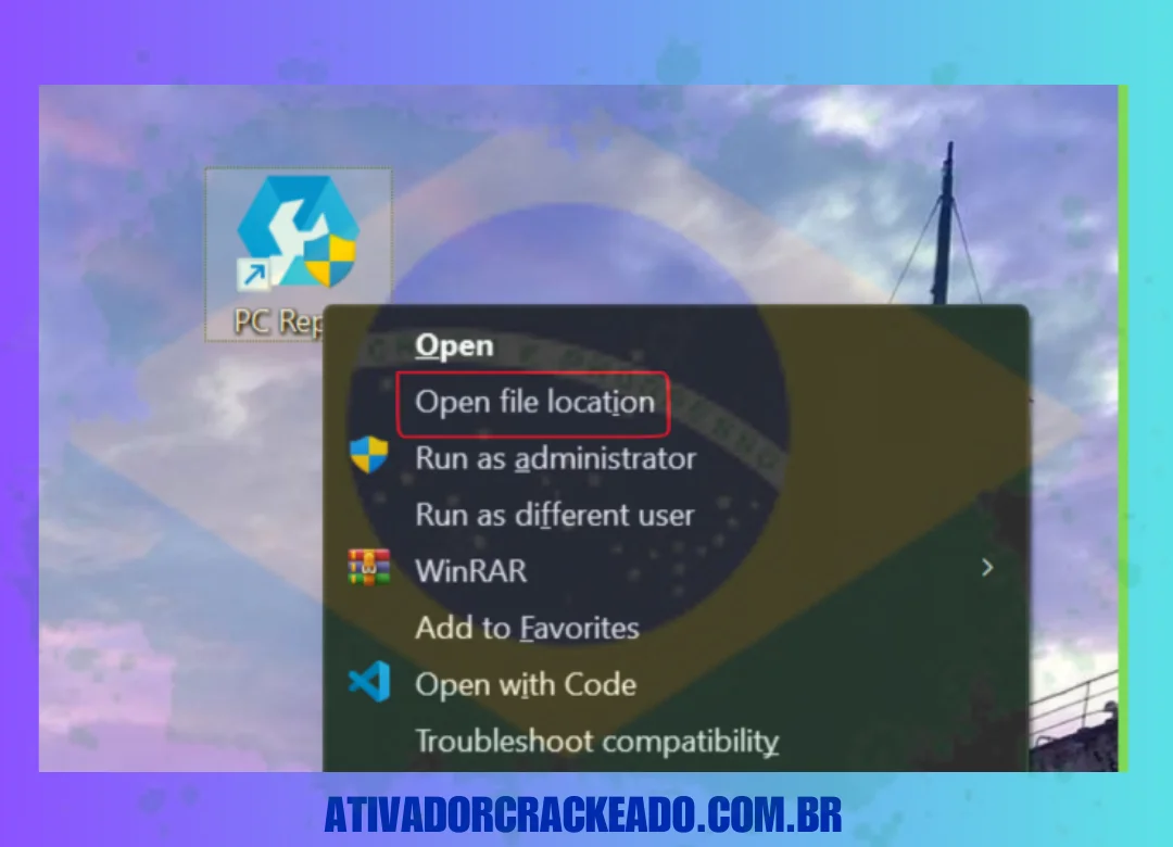 Clique com o botão direito no ícone da área de trabalho e abra o local de instalação do software.