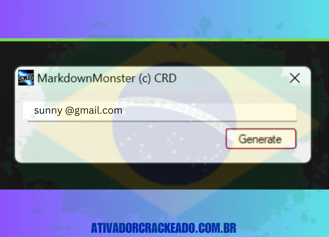 Clique em Generate após digitar o nome que deseja usar para ativar o produto.