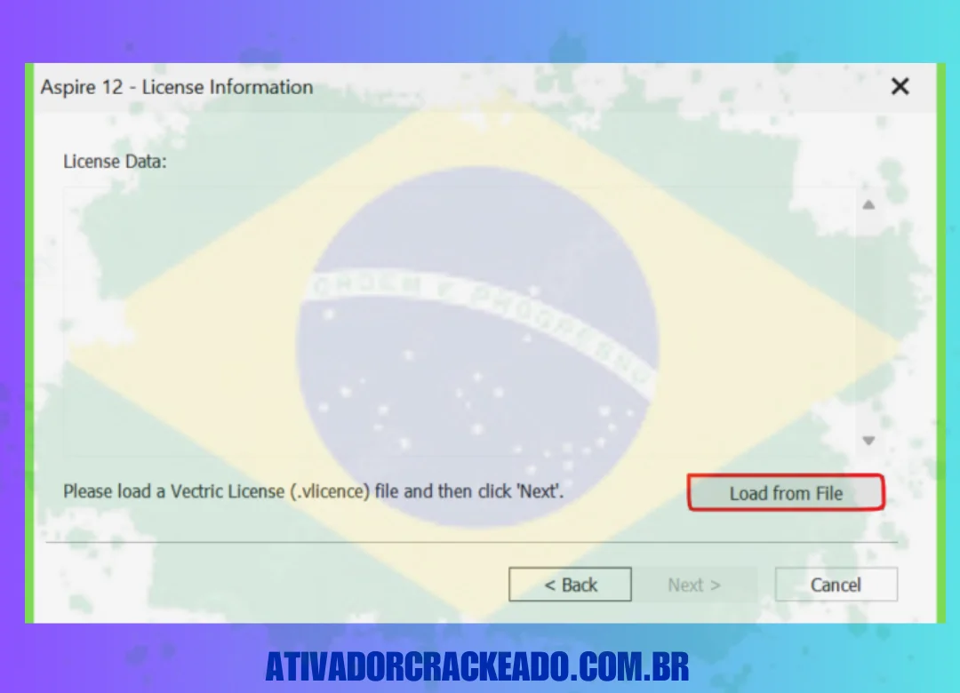 Clique em “Load from File” e escolha a licença na pasta License