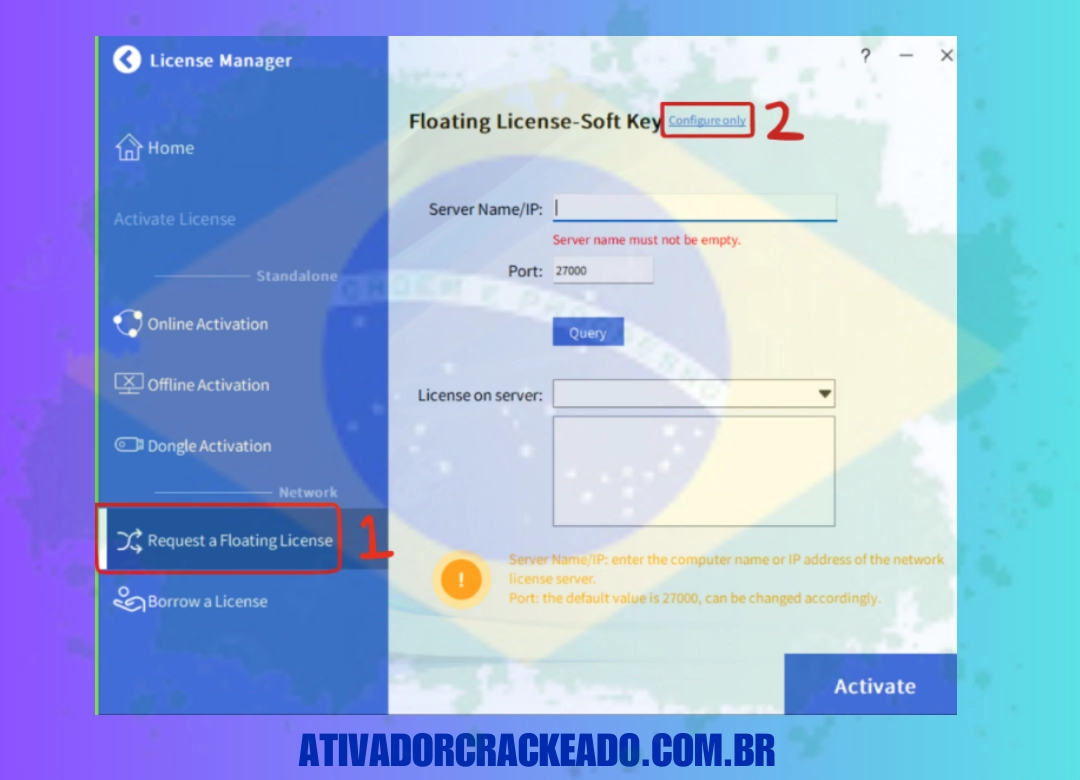 Clique na opção “Request a Floating License” e clique na opção “Configure Only”.