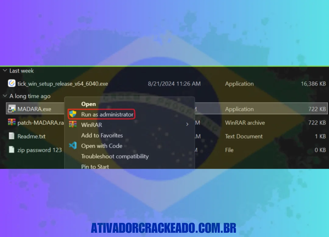 Clique no botão Patch após extrair o arquivo de patch e executá-lo como administrador.